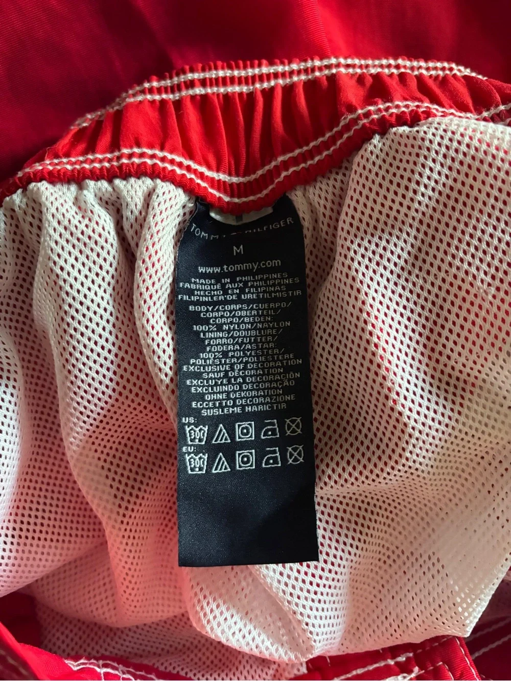 Tommy Hilfiger Mens Swim Shorts Red White Stripes Crest Varsity 2013 Size M